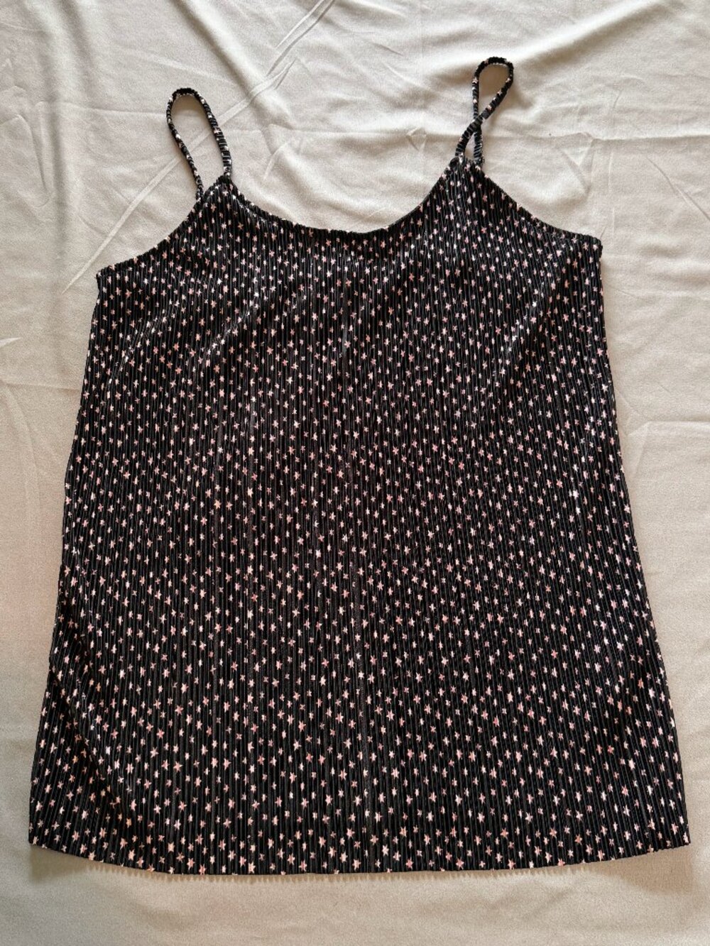 Front of Closet New Women's Ribbed Textured Black Tank w/ Pink Stars Size Medium